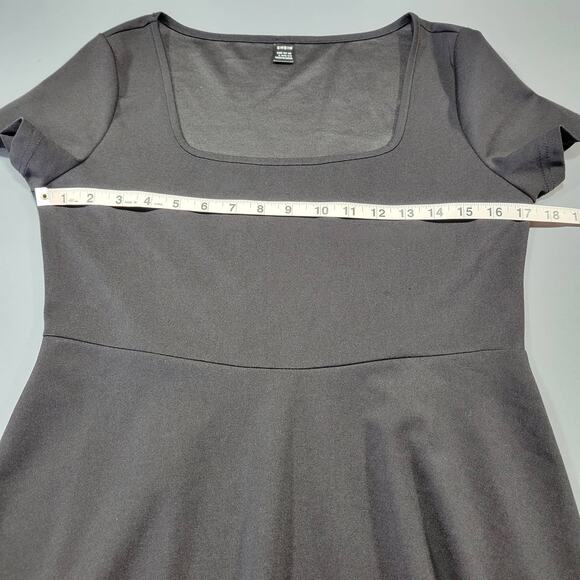 Shein Black Dress Midi Unlined Casual Short Sleeves Square Neckline Women Size L - Picture 5 of 9
